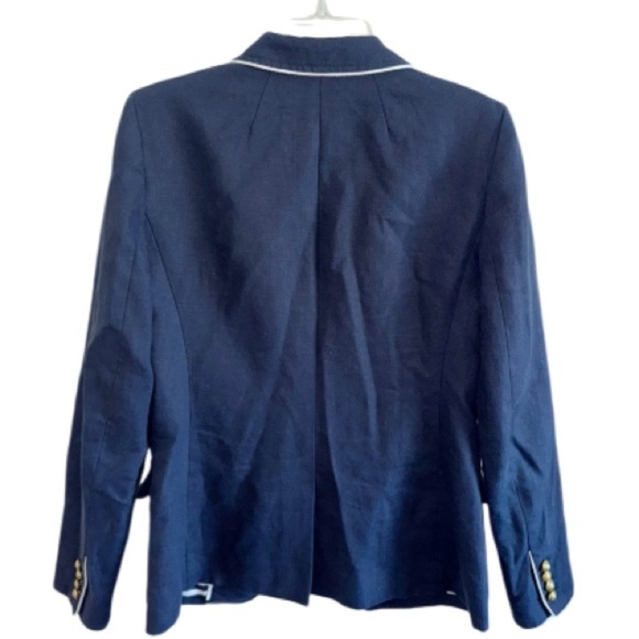 J. Crew Rhodes Navy Blue Blazer 100% Linen Nautical Crest Gold Buttons Size 2 - Picture 3 of 14